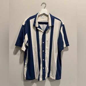 Zara Navy and White Striped Casual Shirt